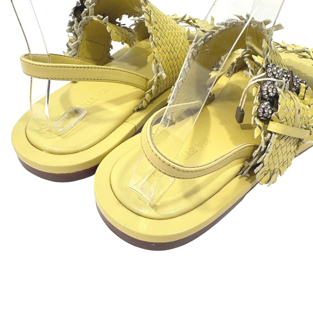 Emanuelle Vee Vanessa Yellow Woven Leather Rhinestone Buckle Sandals Size 39 - Picture 5 of 9